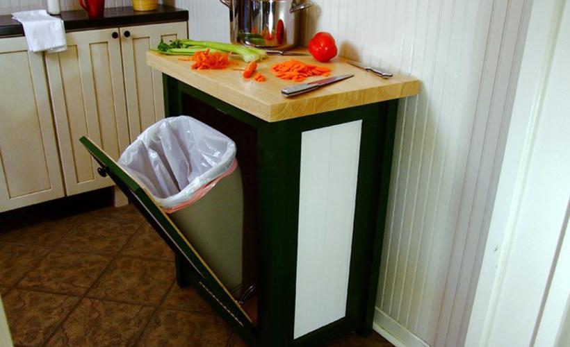 Kitchen Island Cart With Garbage Bin