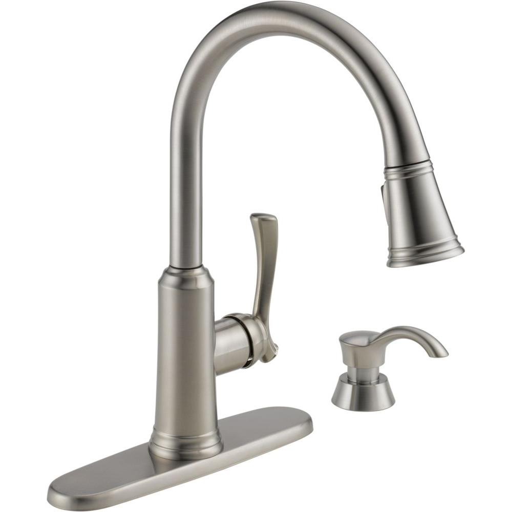 Delta Lakeview Single-Handle Pull-Down Sprayer Kitchen Faucet with Soap  Dispenser in Stainless