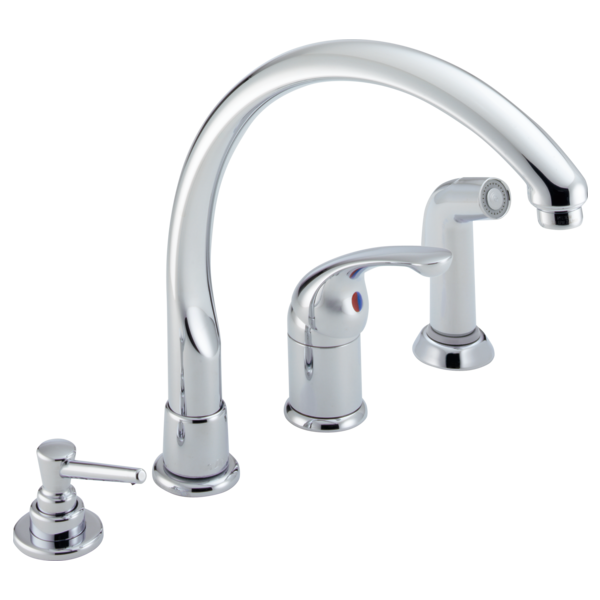 Waterfall®. Single Handle Kitchen Faucet with Spray & Soap Dispenser