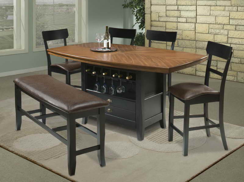 Classic Dining Room with Wine Storage High Top Kitchen Table Sets, Dark  Brown Faux Leather