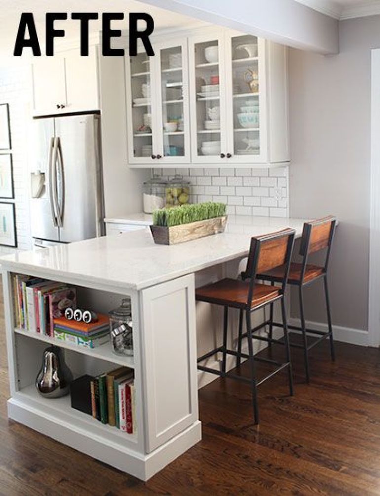 This is what I want the kitchen to look like - add in sink and stove into  bar (like at home). Small L shaped kitchen