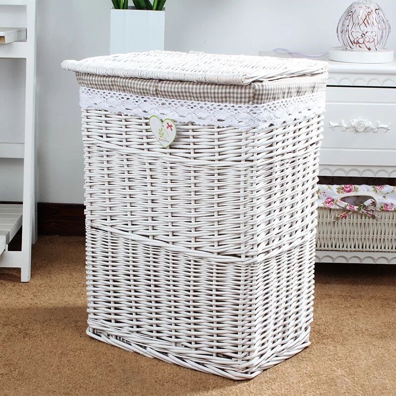 Large wicker laundry basket with lid for clothes rattan cloth laundry  hamper canvas laundry sorter basket fabric storage basket-in Laundry Bags &  Baskets