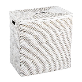Rectangular Laundry Basket with Flat Lid - White