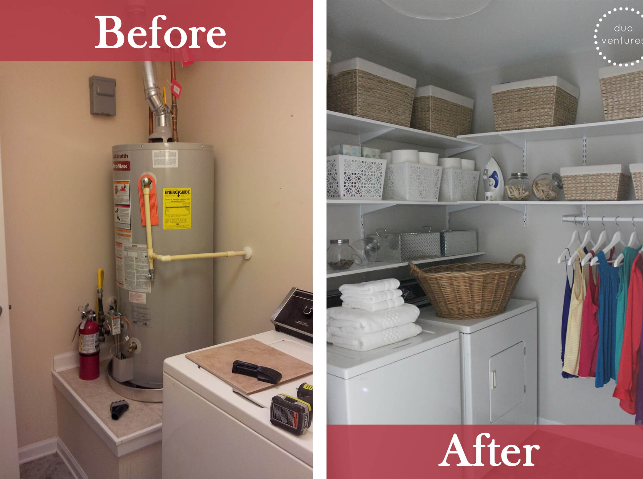 Laundry Closet with Extra Shelves and Hanging Space