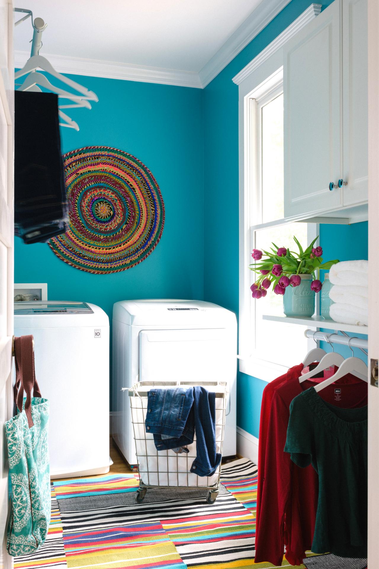 Turquoise Blue Transitional Laundry Room