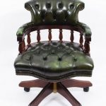 English Hand Made Leather Captains Desk Chair Green For Sale at 1stdibs