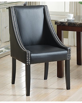 Lincoln Modern Black Leather Silver Nailhead Trim Swoop Arm Dining Chair  (Set Of 2)
