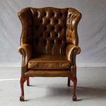 Superb Buckingham Walnut Burnished Leather Wingback Chair by Hancock