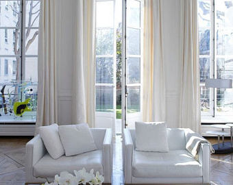 Two pairs (4 panels) Extra long curtains, rod pocket, two story drapes,  off-white linen curtain panels, ivory linen panels,