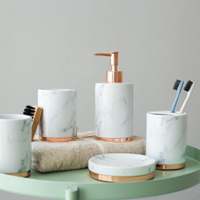 5pcs fashion marble bathroom accessories set Household Wash brush