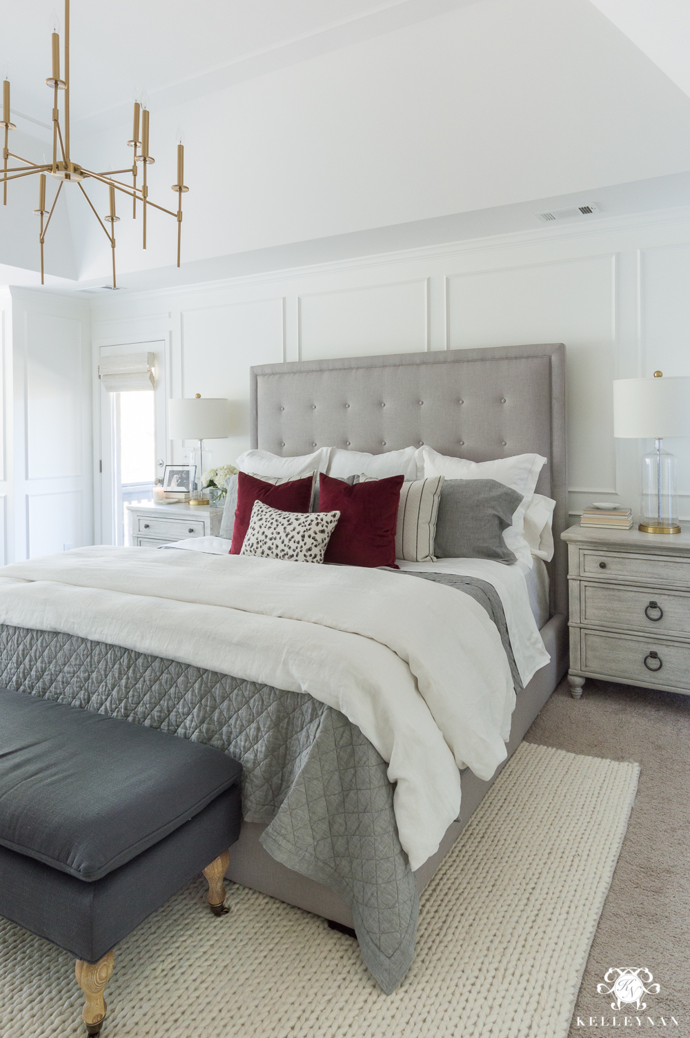 Gray Master Bedroom Decor with White Walls