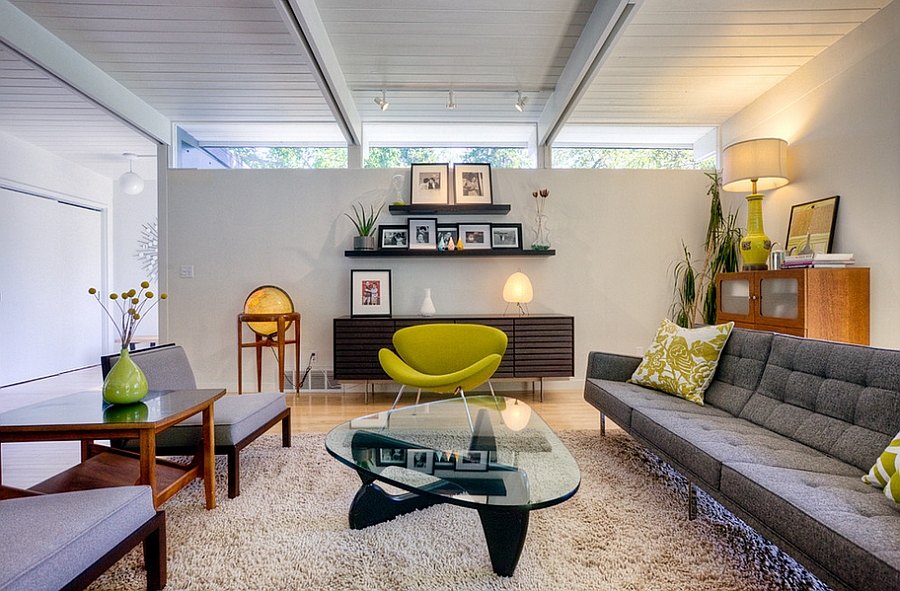 Orange Slice chair designed by Pierre Paulin along with the Noguchi table  in the living room