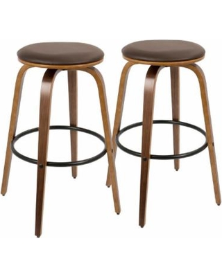 Porto Mid-Century Modern Bar Stools, Walnut and Brown, Set of 2