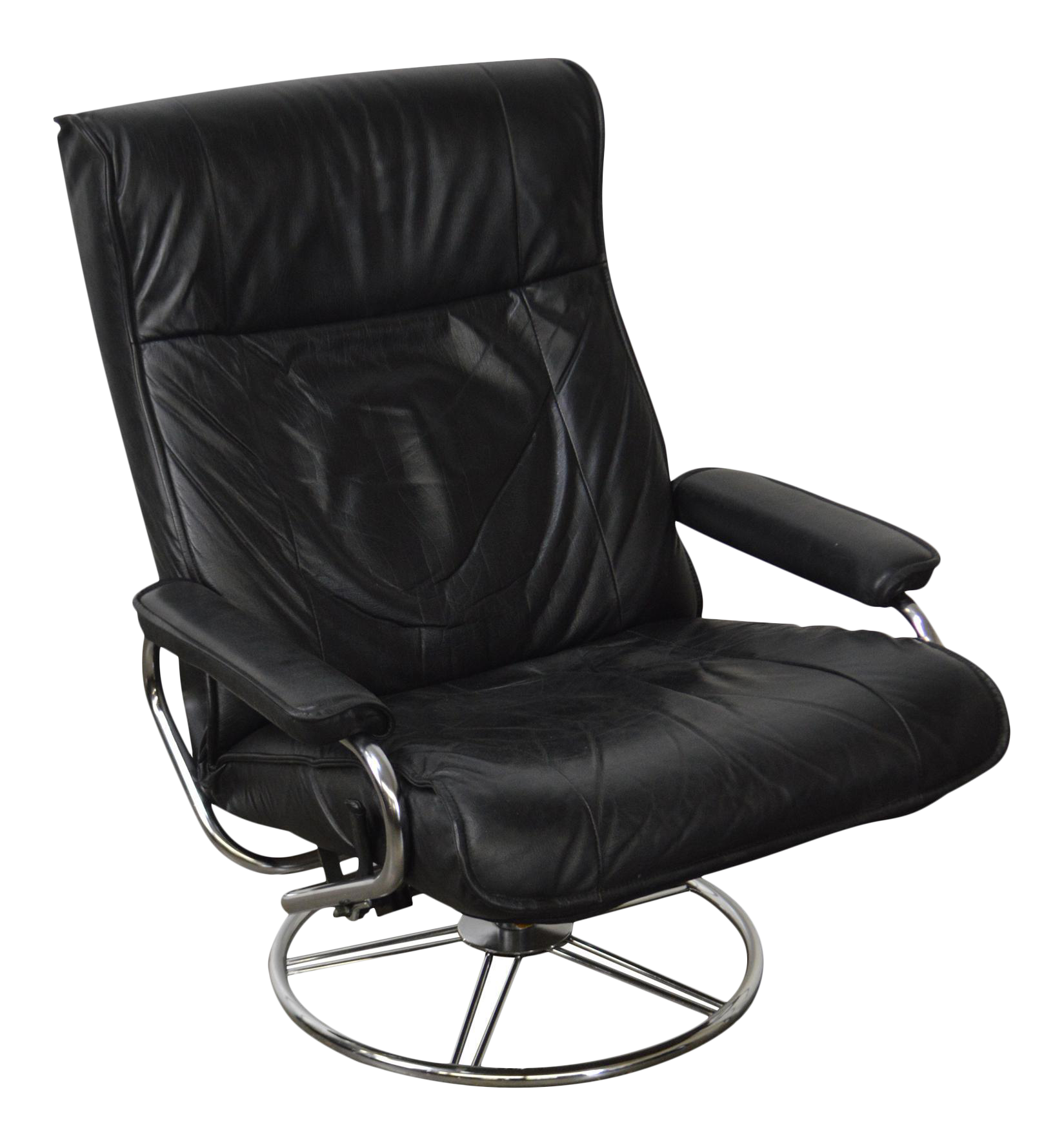 Kebe Black Leather Mid-Century Modern Style Swivel Reclining Lounge Chair |  Chairish