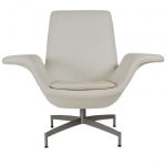 Mid-Century Modern Dialogue HBF Swivel Lounge Chair in White Leather For  Sale
