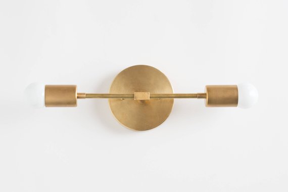 Bathroom Lights - Vanity Lighting - Mid Century Modern - Brass Vanity -  Bathroom Lighting - Gold Sconce