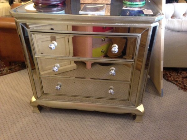 Venetian Aged Mirrored 3 Drawer Shaped Chest