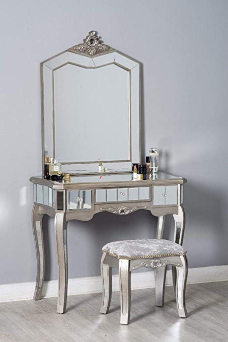 Mirrored Glass Dressing Table Stool French Style Chic Antique
