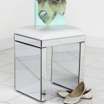 Venetian Mirrored Glass Dressing Table Stool - White Faux Leather