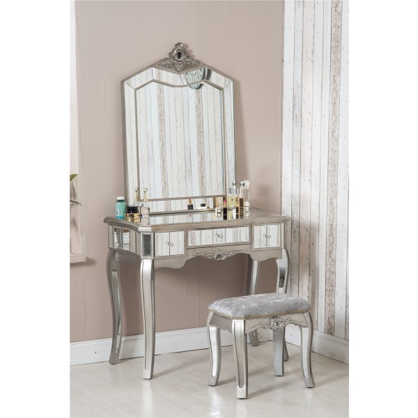 Mirrored Glass Dressing Table Stool | Antique Bedroom Furniture