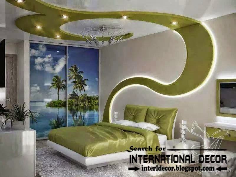 Modern bedroom ceiling ideas and drywall with LED lights, led wall lights
