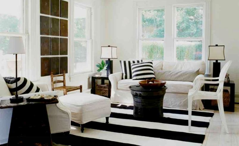 Modern black and white striped rug for living room to decorate homes