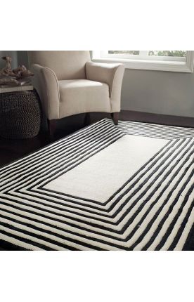 Rugs USA Satara Striped Border Black Rug Modern, home decor, interior design,  style, decor, pattern, black and white, area rugs, house, home.