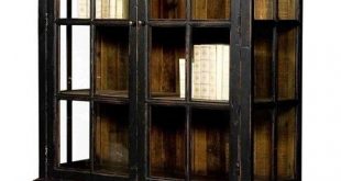 Modern Black Bookcase Distressed Finish Rustic Solid Wood distressed wood  and metal bookcase