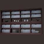 Highly detailed modern bookcase free 3d-model available in 3dsmax and vray,  no textures included, arched wooden book display rack, books and ornaments.