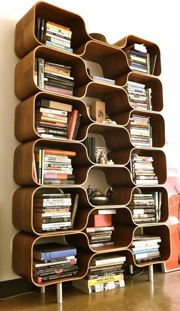Stylish Bookcase Design in Various Models : Amazing Mid Century Modern  Bookcase Design With Some Detached Rooms Countain Many Stacked Books .