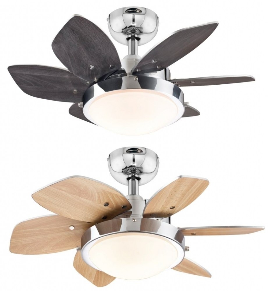 Modern ceiling fans with bright lights
  and room decor