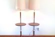 pair of vintage floor lamps with attached table. lamp & table combo