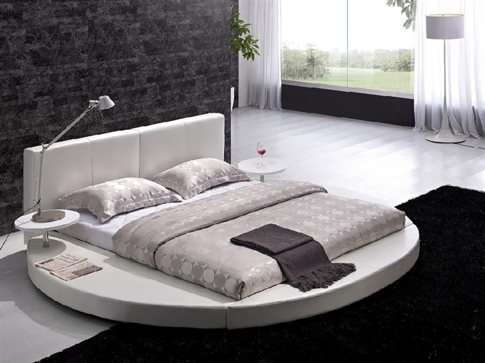 Modern King Bed With White Leather Headboard Round TOS T009 WH K Plan 8