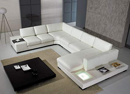 Modern Leather 5 Piece Sectional Sofa in White