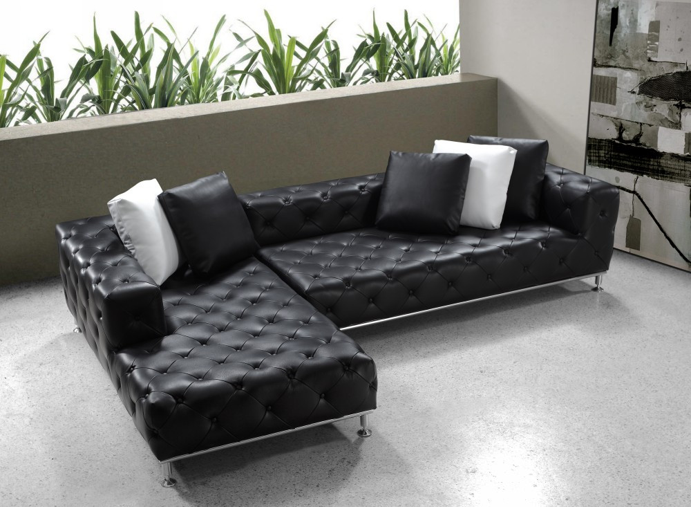Your bookmark products. Jazz Modern Black Tufted Leather Sectional Sofa