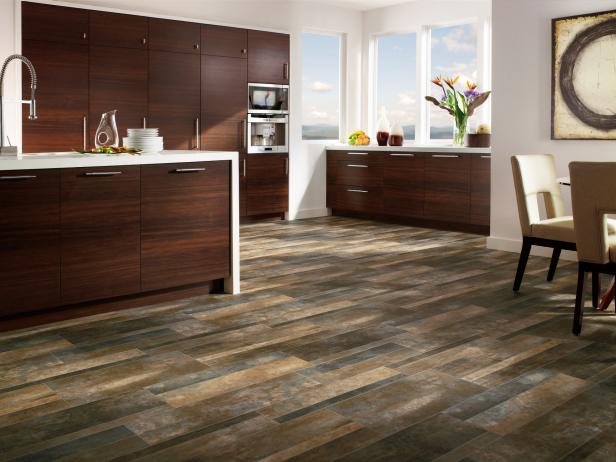 Open-Plan Contemporary Kitchen With Striking Wood Floor