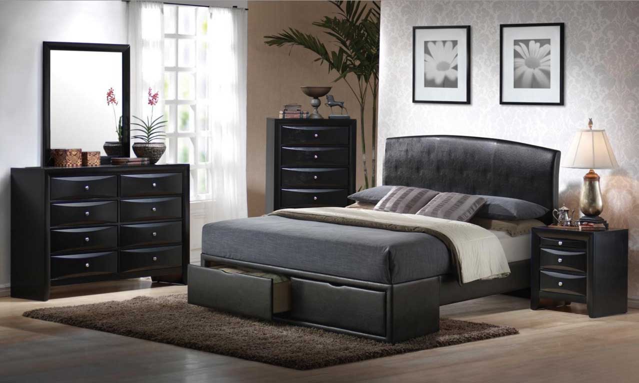 Modern bed furniture sets queen with black color ideas