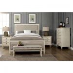 Cambridge 5-Piece Queen Bedroom Set with Solid Wood and Upholstered Trim in  White Wash