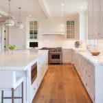 White KItchen with White Industrial Island Pendants - Transitional