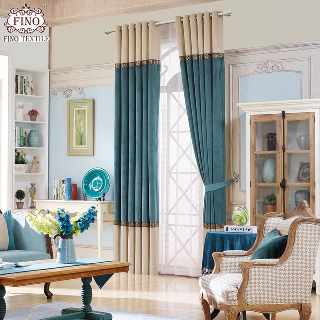 Modern Solid Window Curtains For Living Room Teal Curtain Fabric