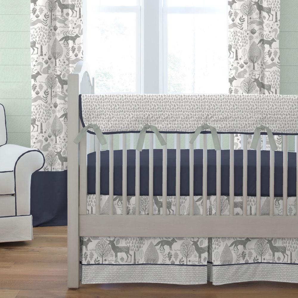 Wildflower Garden Crib Bedding · Navy and Gray Woodland Crib Bedding