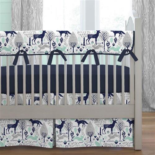 Shabby Chenille Crib Bedding · Navy and Mint Woodlands Crib Bedding