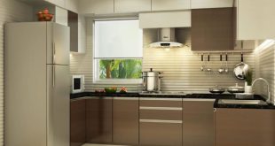 U shaped kitchen with modern cabinets and false ceiling