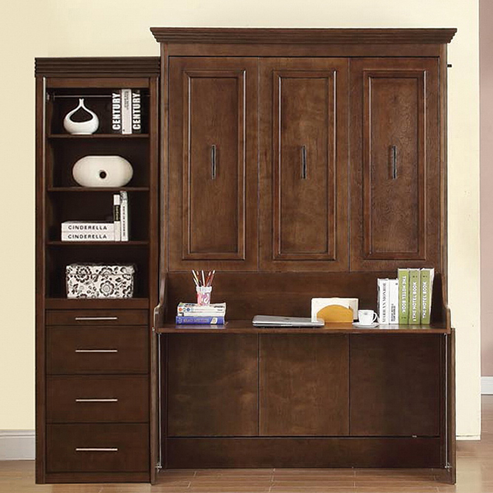 large espresso wooden murphy bed with desk and storage for home furniture  idea