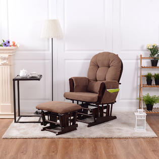 Goplus Baby Nursery Relax Rocker Rocking Chair Glider & Ottoman Set w/  Cushion Espresso