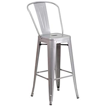 Flash Furniture 30'' High Silver Metal Indoor-Outdoor Barstool with Back