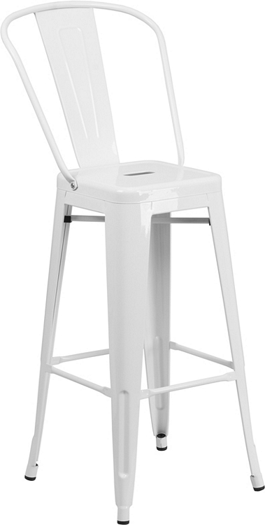 Flash Furniture 30'' High White Metal Indoor-Outdoor Barstool with Back