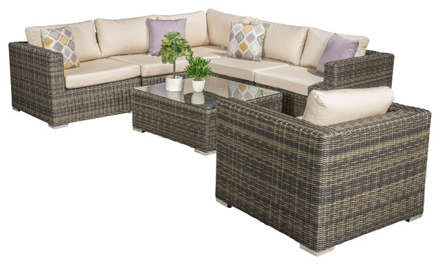 7-Piece Henderson Outdoor Wicker Seating Sectional With Sunbrella