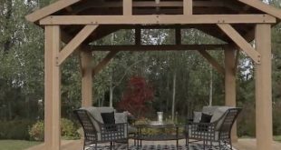 Outdoor Wooden Gazebo 14x12 Pavilion Metal Roof for Patio Furniture