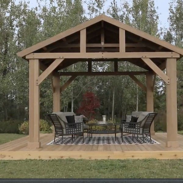 Outdoor Wooden Gazebo 14x12 Pavilion Metal Roof for Patio Furniture 